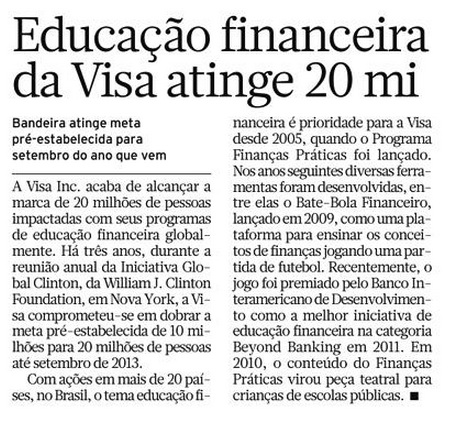 Educação financeira da Visa atinge 20 mi
